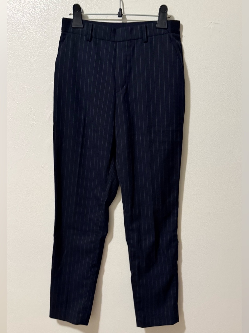 Uniqlo Navy Pinstripe Straight-Leg EZ Pants